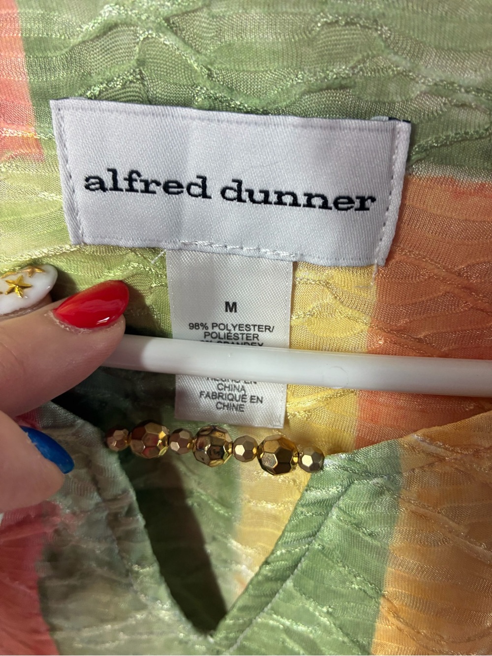 Alfred Dunner Pastel Patchwork V-Neck Blouse - Picture 5 of 6